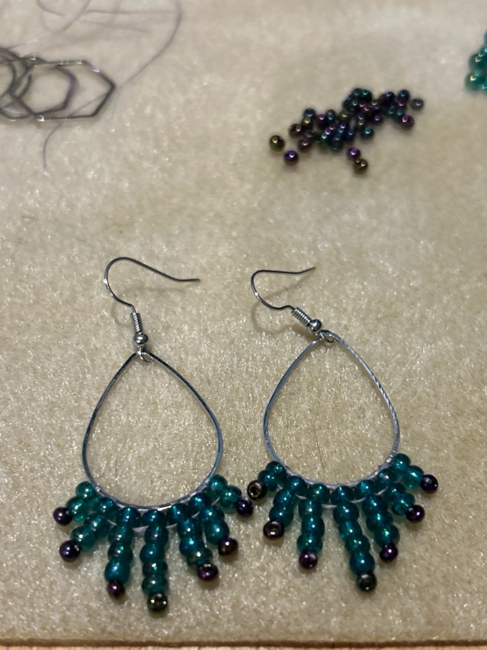 Handmade Teardrop Dangle Earrings with Teal Beads